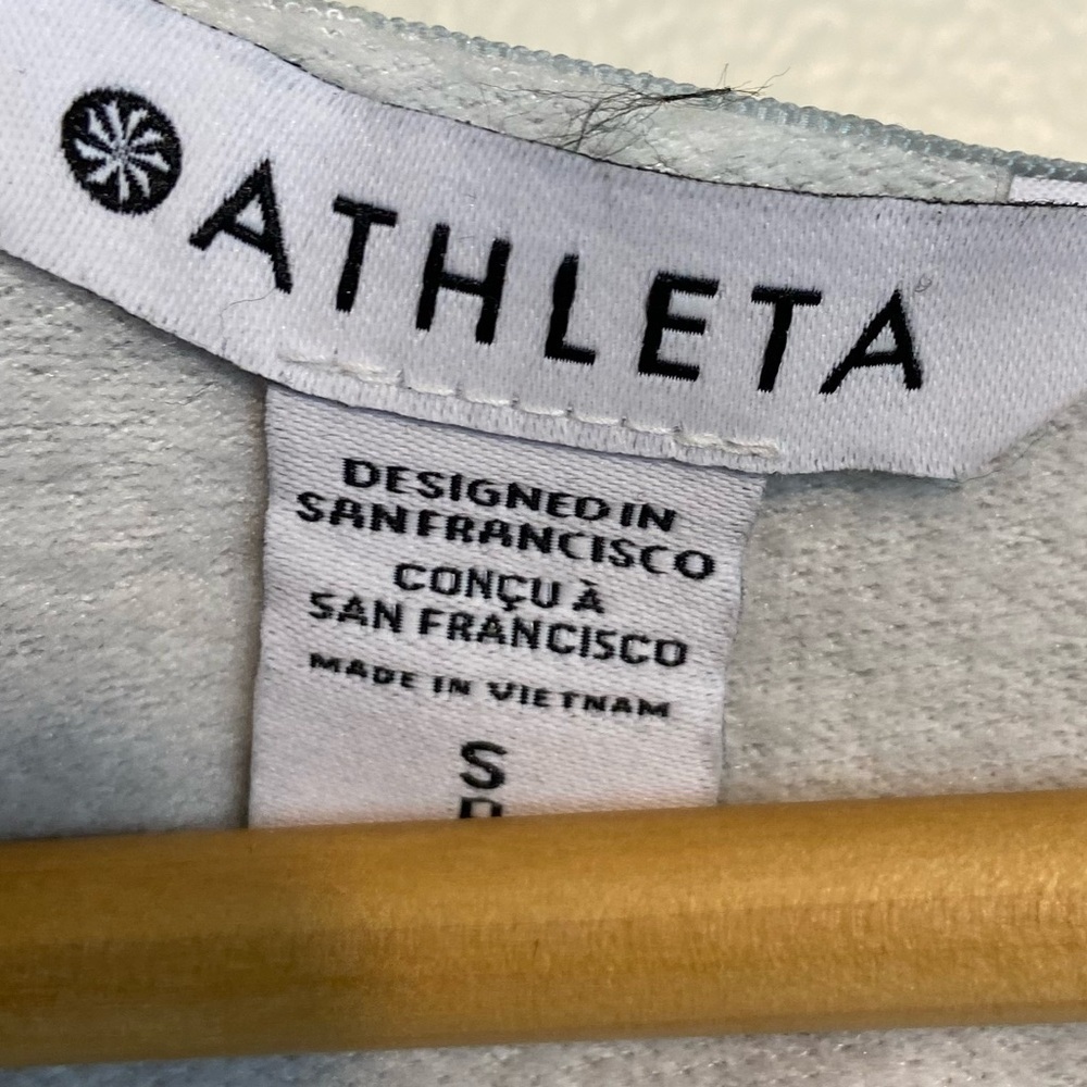ATHLETA PURANA WRAP COZY SWEATSHIRT SWEATER HEATHERED GRAY RIBBED SLEEVE - Picture 7 of 10